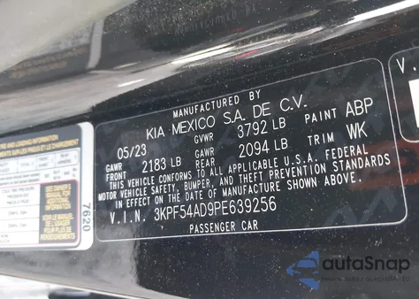 2023 Kia Forte Gt-Line из США, поврежденный, VIN 3KPF54AD9PE639256